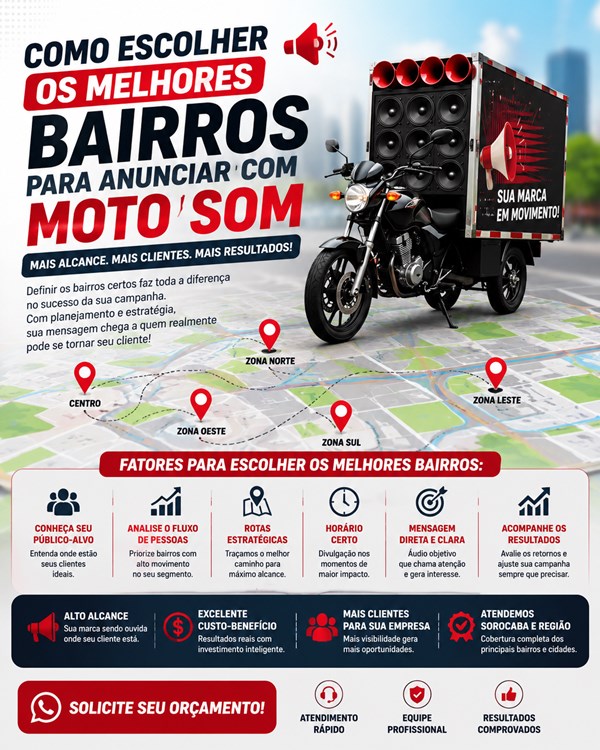 Moto som realizando divulgação comercial por bairros da cidade